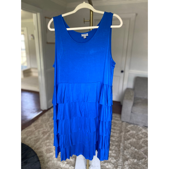 Avenue Tiered Ruffle Tank Dress Royal Blue Sleeveless Wedding Event Summer Party - Picture 2 of 7
